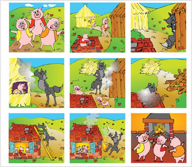 Bildergeschichte: Die drei kleinen Schweinchen