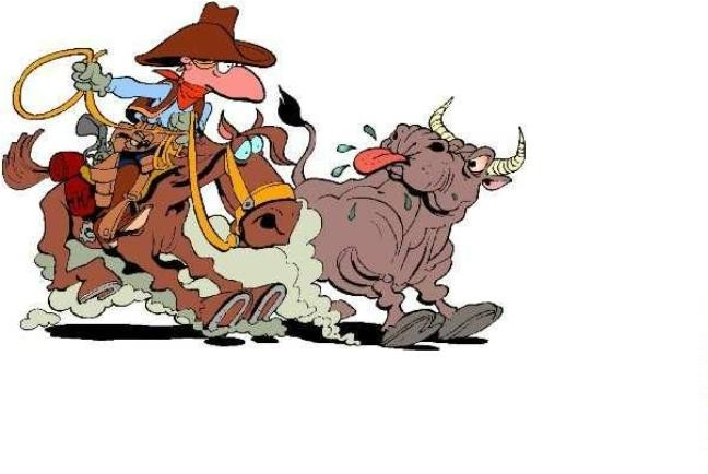 Cowboy jagt einen Bullen im Galopp